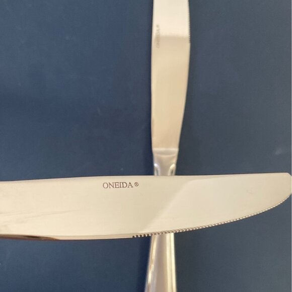 Vtg Oneida Satin Bristol Everdale Pattern Dinner Knife Set 2 Stainless Flatware - Picture 3 of 4